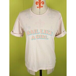 Sperry Womens S Sail Like A Girl Cuffed Short Sleeve Tee Shirt Dusty Pink EUC